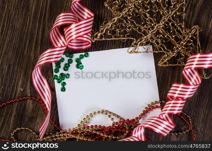 Christmas card. White blank card and decoration elements. Place for text