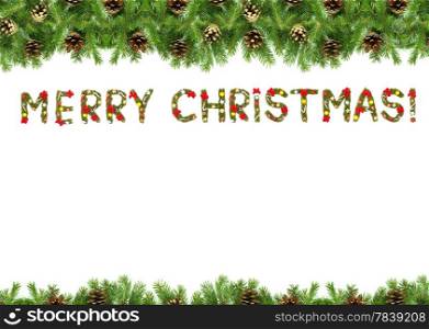 Christmas card with a christmas ornament isolated on white background