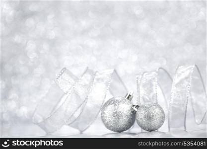 Christmas card with beautiful decoration on silver background