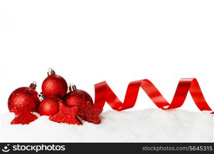 Christmas card with beautiful decorations in snow