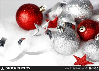Christmas card with decoration and gifts