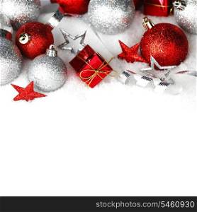 Christmas card with decoration and gifts