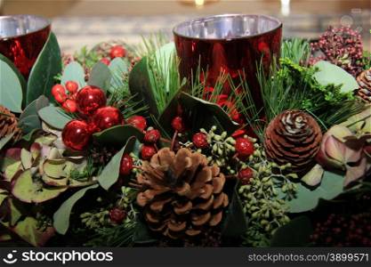 Christmas centerpiece in red and green