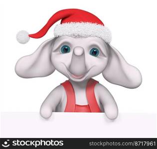 Christmas character cartoon elephant with poster isolated, 3d rendering