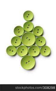 Christmas: Christmas tree made with green buttons, isolated on white background . Christmas tree