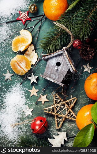 Christmas composition on dark vintage background