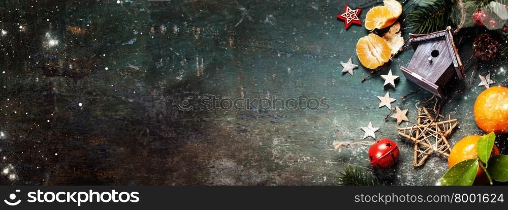 Christmas composition on dark vintage background