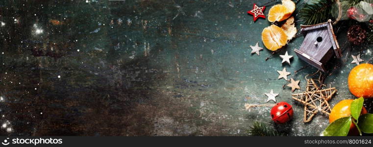 Christmas composition on dark vintage background