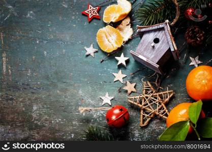 Christmas composition on dark vintage background