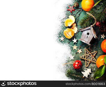 Christmas composition on snow white background