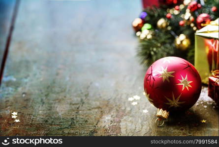 Christmas composition on wooden background