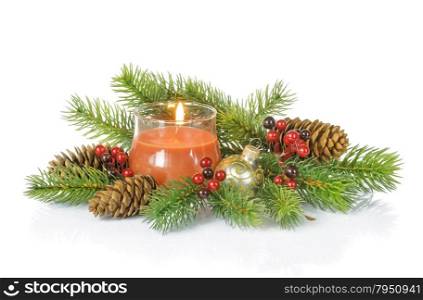 Christmas composition with a burning candle