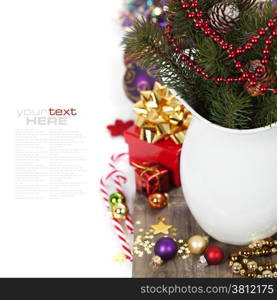 Christmas composition with gift box and decorations