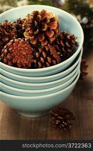 Christmas composition with pine cones and decorations