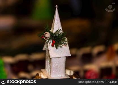 Christmas composition with seasonal decorations and ornaments