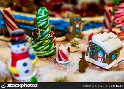 Christmas composition with seasonal decorations and ornaments