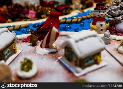 Christmas composition with seasonal decorations and ornaments