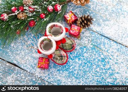 Christmas composition with snow and Christmas decoration