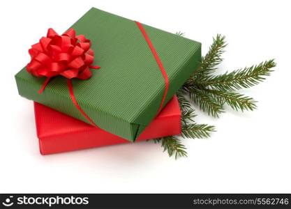 Christmas concept. Ornate gifts isolated on white background.