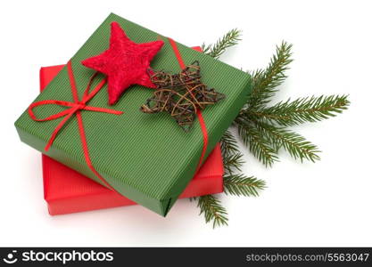 Christmas concept. Ornate gifts isolated on white background.