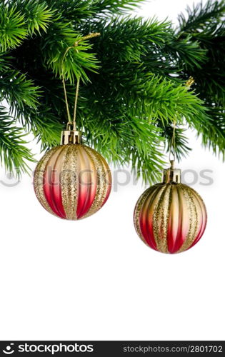 Christmas concept with baubles on white