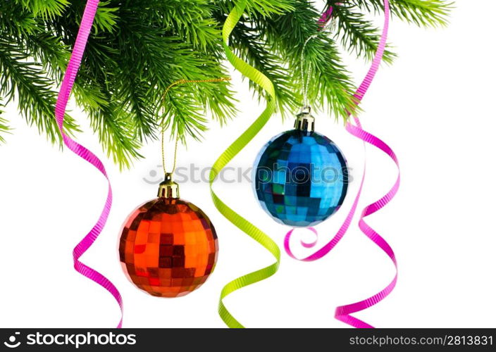 Christmas concept with baubles on white