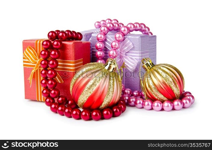 Christmas concept with baubles on white
