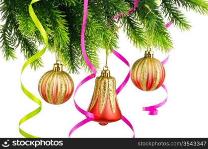 Christmas concept with baubles on white