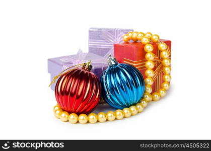 Christmas concept with baubles on white