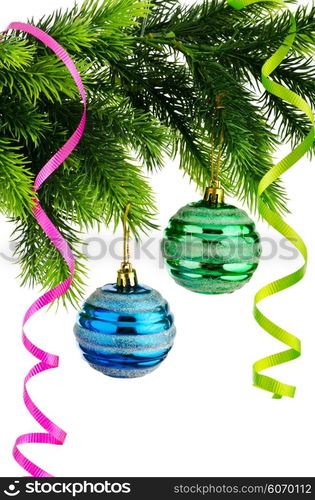 Christmas concept with baubles on white