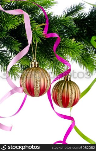 Christmas concept with baubles on white