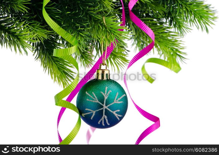 Christmas concept with baubles on white