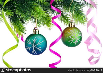 Christmas concept with baubles on white