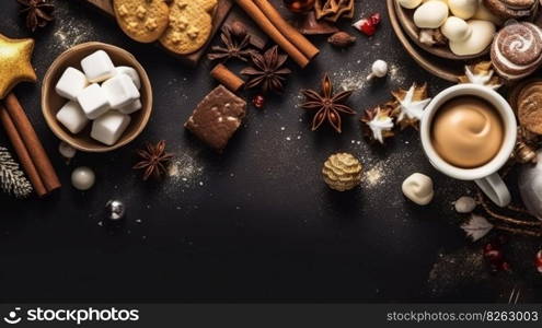 Christmas cookies background. Illustration Generative AI 
