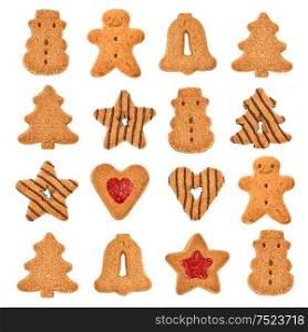 Christmas cookies isolated on white background. Sweet food background decorations