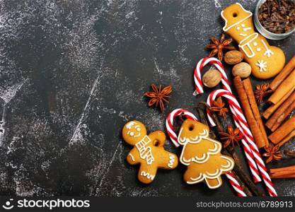 christmas cookies on a table, ginger cookies