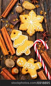 christmas cookies with aroma spice on plate