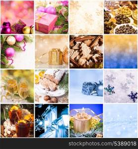Christmas cooking and decor - collage from sixteen photos