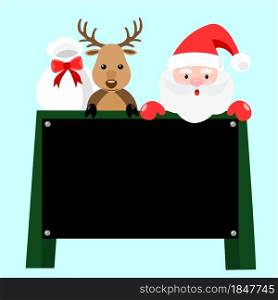 Christmas Day With Santa Deer Snowman Gift Bag On Blackboard Sign