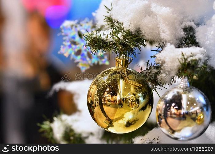 Christmas decoration. Abstract colorful background with Christmas tree.
