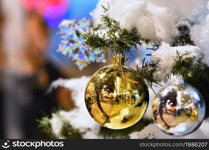 Christmas decoration. Abstract colorful background with Christmas tree.