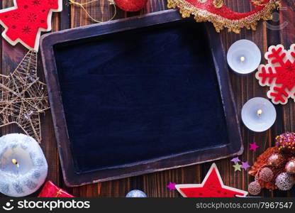 christmas decoration and black board for note