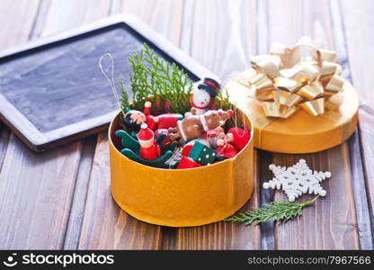 christmas decoration and black board for note