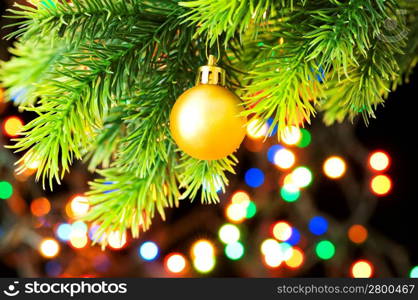 Christmas decoration and blurred lights at background