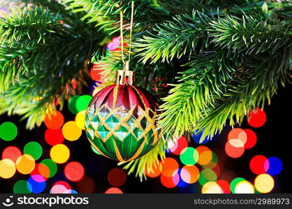 Christmas decoration and blurred lights at background