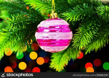 Christmas decoration and blurred lights at background