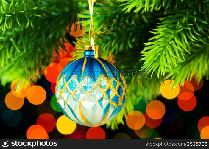 Christmas decoration and blurred lights at background