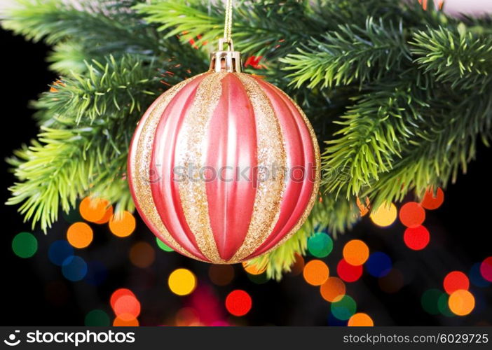 Christmas decoration and blurred lights at background