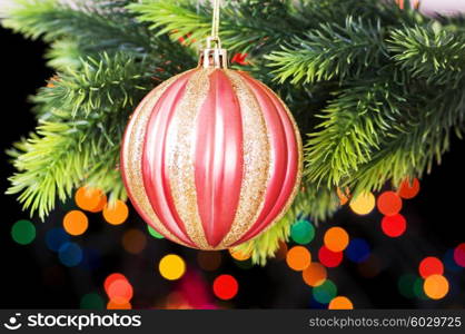 Christmas decoration and blurred lights at background