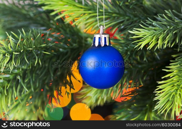 Christmas decoration and blurred lights at background